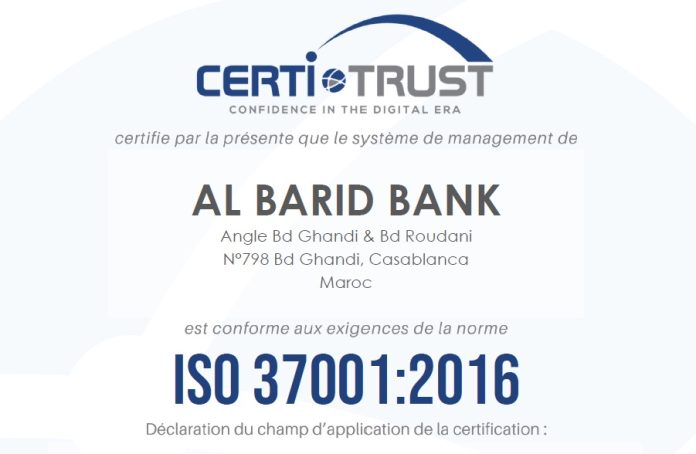 Al Barid Bank reçoit la certification ISO 37001