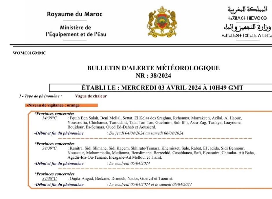 Alerte météorologique : Températures élevées prévues au Maroc du 4 au 6 avril